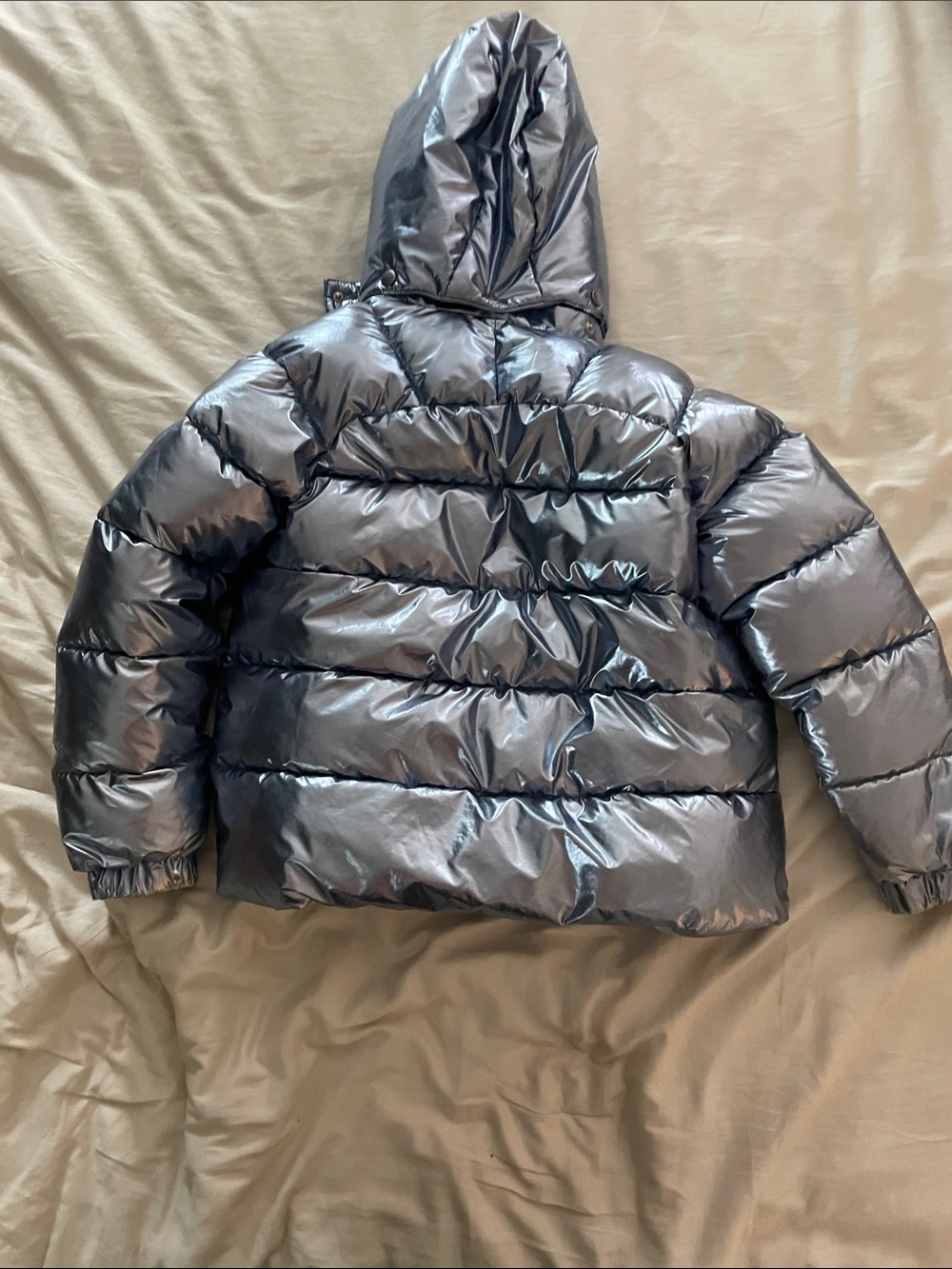 Stella McCartney Kids Metallic Blue Hooded Puffer Jacket - Picture 3 of 4
